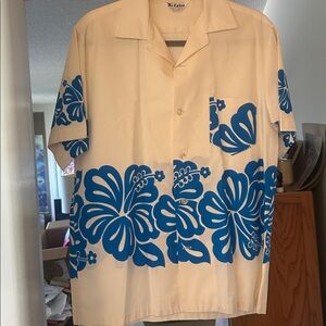 Mr. Kailua VINTAGE  Hawaiian Men’s shirt size large  Cream & Blue Shirt